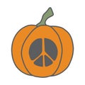 Groovy autumn pumpkin vector illustration. Hand drawn cute fall vegetable with carved peace symbol. Trendy hippie Royalty Free Stock Photo