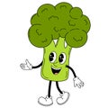 Groovy broccoli vegetable. Hand draw Funny Retro vintage trendy style vegetable cartoon character. Royalty Free Stock Photo