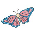 Groovy butterfly character. Vintage hippie psychedelic clipart