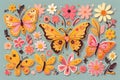 Groovy butterfly, daisy, flower, Hippie 60s 70s elements Royalty Free Stock Photo