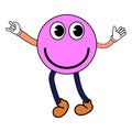 Groovy Cartoon funny cartoon smile character, vintage. Funky comic bright emoticon pink sticker