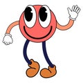 Groovy Cartoon funny cartoon smile character, vintage. Funky comic bright emoticon red sticker