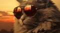 Groovy Cat: A Photo-realistic Portrait Of A Sunglasses-wearing Feline Royalty Free Stock Photo