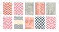 Groovy checkerboard pattern set. Psychedelic checker background pack. Trippy y2k retro vertical textures. Funky abstract poster