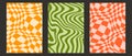 Groovy checkerboard and wave lines background set. Colorful retro waves and checkered pattern collection. Vintage