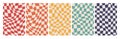 Groovy Checkered Background set. Retro Twisted Templates. Waves Trippy Grid. Trendy Hippie aesthetic psychedelic 1970s