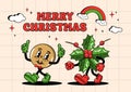 Groovy Christmas card with gingerbread cookies and christmas holly