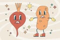 Groovy Cute Illustration of Beetroot and Potato Characters