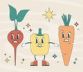 Groovy Cute Illustration of Tomato and Avocado Characters