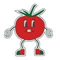 Groovy Cute Tomato Character Isolated on White Background