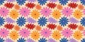 Groovy Daisy Flowers Seamless Pattern. Floral Vector Background in 70s Hippie Retro Style for Print on Textile, Wrapping Paper, Royalty Free Stock Photo