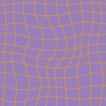 Groovy Distorted Checkerboard Seamless Pattern. Purple Orange Psychedelic Abstract Background