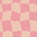 Groovy distorted checkered seamless pattern. Cute pink trippy Y2K background.