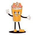 Groovy drink cat character in shape of frappe iced coffee. Cartoon style. Vector illustration isolated on a white