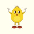 Groovy easter chicken in trendy retro 70s style. Vector illustration