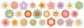 Groovy flower cartoon characters. Funny happy daisy. Sticker pack in trendy retro 70s style. Royalty Free Stock Photo