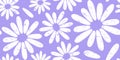 Groovy flower seamless pattern, spring floral background, grunge chamomile vector print, cute summer daisy pastel purple textile. Royalty Free Stock Photo