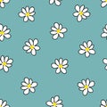 Groovy flowers hippie aesthetic seamless pattern. Funny simple print for fabric, paper, T-shirt. Doodle vector illustration