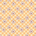 Groovy flowers seamless pattern on checkered background. Hippie aesthetic print for fabric, paper, T-shirt. Nature doodle Royalty Free Stock Photo