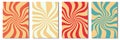 Groovy funny happy daisy, wave, chess, mesh, rainbow. Set of 70s vector backgrounds in trendy retro trippy y2k style. Colors. Fun