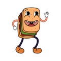 Groovy funny sandwich cartoon character, vintage hippie 70s. Doodle comic bright character