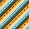 Groovy 1970 good vibes seamless vector pattern background. Warm retro abstract wallpaper, 70s orange brown blue stripes