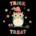 Groovy Halloween Owl Trick or Treat. Halloween illustrations, silhouettes.
