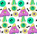 Groovy halloween pattern in retro 70s style. Psychedelic hippie design Y4K. Vector illustration