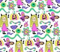 Groovy halloween pattern in retro 70s style. Psychedelic hippie design Y4K. Vector illustration