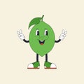 Groovy hippie cartoon lime in trendy 60s, 70s style. Vector illustration