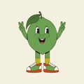 Groovy hippie cartoon lime in trendy 60s, 70s style. Vector illustration