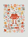 Groovy hippie love sticker collection for a retro, happy Valentine's Day. Features comic style joyful heart