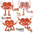 Groovy hippie love sticker collection for a retro, happy Valentine's Day. Features comic style joyful heart