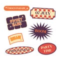 Groovy hippie 70s stickers. Funny cartoon flower, rainbow, peace, Love, heart, daisy Royalty Free Stock Photo