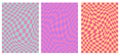 Groovy hippie 70s vector backgrounds set. Chessboard pattern. Wavy vector texture in trendy retro psychedelic Royalty Free Stock Photo
