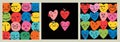 Groovy lovely funny faces stickers card. Love concept. Happy Valentines day. Funky happy heart characters in trendy