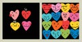 Groovy lovely funny faces stickers cards. Love concept. Happy Valentines day. Funky happy heart characters in trendy