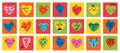 Groovy lovely hearts stickers. Love concept. Happy Valentines day. Funky happy heart character in trendy retro 60s 70s Royalty Free Stock Photo