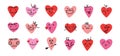 Groovy lovely hearts stickers. Love concept. Happy Valentines day. Funky happy heart character in trendy retro 60s 70s