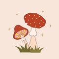 Groovy mushrooms. Abstract vintage agaric. Hippie vector illustration in flat cartoon style. Psychedelic funky funguses