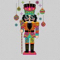 Groovy Nutcracker Soldier with Colorful Christmas Ornaments and Retro Patterns Clipart Royalty Free Stock Photo