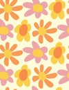 Groovy pattern with colorful flowers. Retro floral vector background surface design, textile. 60s, 70s, 80s style Royalty Free Stock Photo