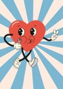 groovy postcard template heart character, on background