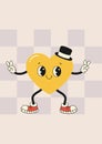 groovy postcard template heart character, on background