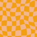 Groovy Psychedelic Checkerboard Seamless Pattern. Orange Abstract Background in 1970s Retro Style