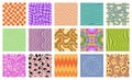 Groovy psychedelic pattern set, funky artistic hippie backgrounds, surreal collection