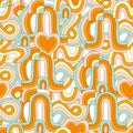 Groovy Rainbow Retro Seamless Pattern. Psychedelic Doodle Wavy Background in Trendy 1970s Hippie Style. Colorful Trippy Royalty Free Stock Photo