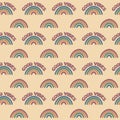 Groovy rainbows pattern. Good vibes concept. Seamless trendy retro background with smiles. Repeat vintage pattern. Vector