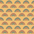 Groovy rainbows pattern. Seamless trendy retro background with smiles. Vintage repeat vector illustration Royalty Free Stock Photo