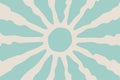 Groovy retro blue sunburst starburst with ray of light. Horizontal background with blue sun in 60s, 70s hippie style. Trendy Royalty Free Stock Photo